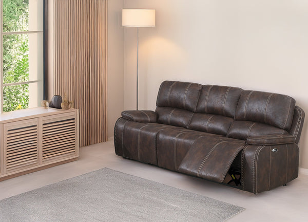English Elm POWER Sofa Chocolate Leather-Look 88" Power Reclining Sofa with Metal Mechanism & Solid Wood Frame, Plush Comfort B089S00121