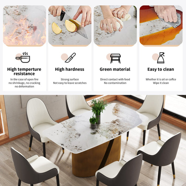 English Elm 63" Modern Artificial Stone Dining Table With Bronze Legs – Stylish, Durable, Seats 6-8 People! W1535S00359