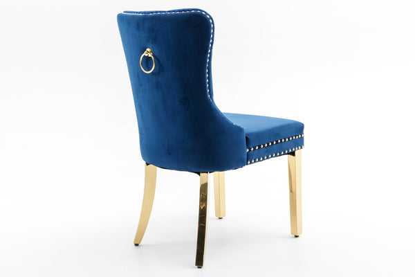 English Elm Hengming Tufted Wingback Velvet Dining Chairs Nailhead Trim Formal Set of 2 Dark Blue W212P465072