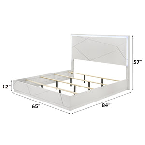 English Elm Esther Glam Queen Platform Bed with Led Headboard in High Gloss White Finish B2756S00027