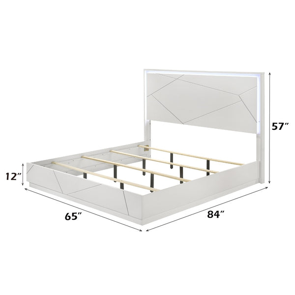English Elm Esther Glam Queen Platform Bed with Led Headboard in High Gloss White Finish B2756S00027