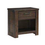 English Elm Rustic Style 1 Piece Dark Brown Nightstand Of Drawer and Storage Cubby Metal Hardware Wooden Bedroom Furniture