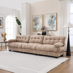 English Elm Modular Cloud Sectional Sofa Flannelette Deep Seat Couch for Living Room with Pillows Light Brown W2120S00030