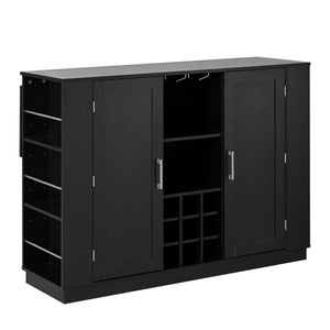 English Elm U_style Compact Kitchen Island with Drop Leaf Power Outlet Wine Rack Stemware Storage Black N711P437715B