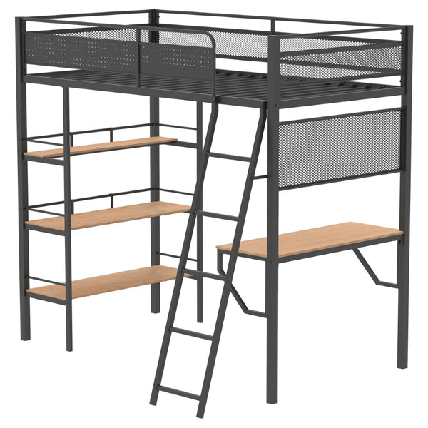 English Elm William Twin Loft Bed with Built-in Desk and Shelves Industrial Steel Frame B062S01720