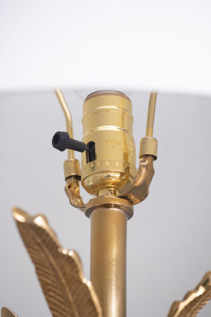 English Elm D16x31" Gold Leaf Lamp with Marble Base and White Drum Shade — Modern Palm Accent for Tables, Mantels W2078S00018