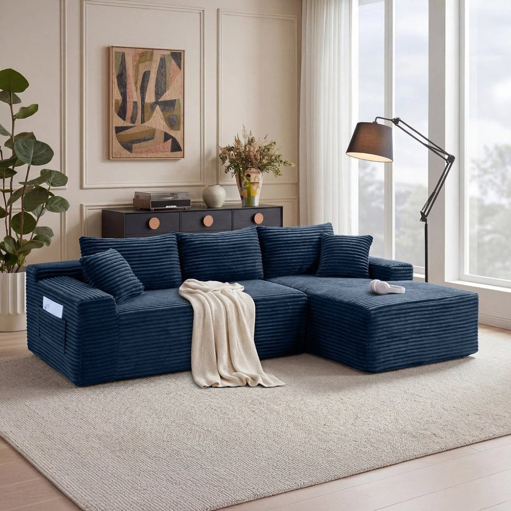 English Elm 94.5" Jumbo Corduroy L-shape Sectional Deep Seat Cloud Sofa for Living Room W5515P493688