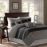 Madison Park Palmer Transitional 7 PC Pieced Faux Suede Comforter Set MP10-2585 Black