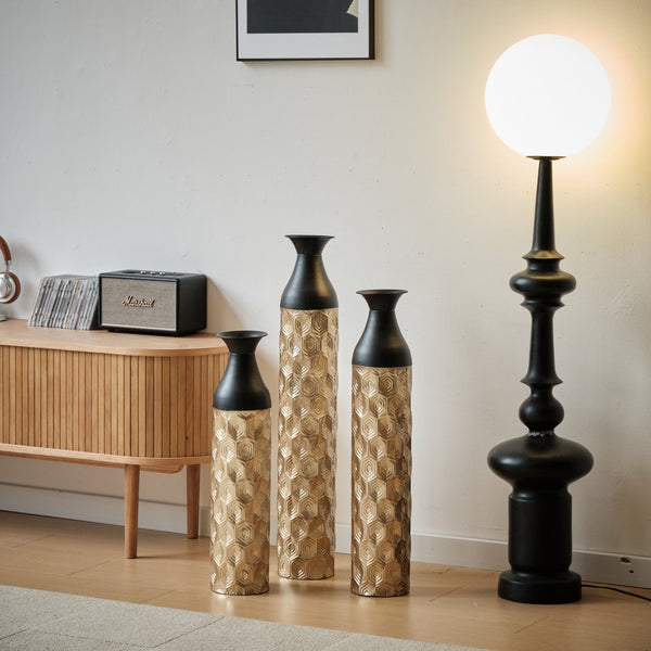 English Elm Floor Metal Vases Set Of 3 - Elegant White And Gold Decor For Modern Home Interiors, 24.8-33.8In W2796P234276