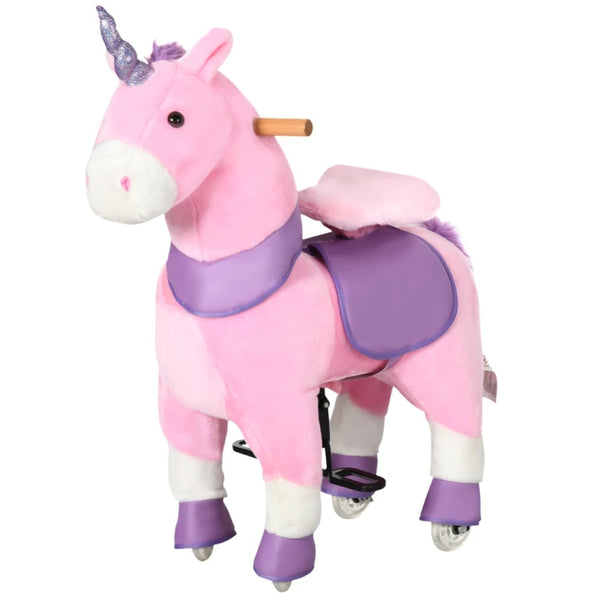 English Elm Soft Plush Unicorn Ride on Toy Pedal Powered Rolling Animal for Kids Bedroom T3971P442215