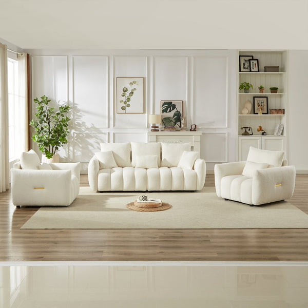 English Elm 3-Seater + 1-Seater + 1-Seater Modern Teddy Sofa Combo For Cozy Living Rooms, Durable & Stylish! W1193S00169