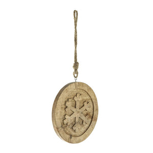 English Elm 6" Mango Wood Snowflake Ornaments Set of 12 — 6" Rustic Round Holiday Decor for Tree, Mantel, Door, Shelf (Natural Finish) W2078P247900