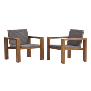English Elm Outdoor Acacia Wood Patio Club Chairs Set of 2 with Wicker Backrest Teak Finish N772P384650T