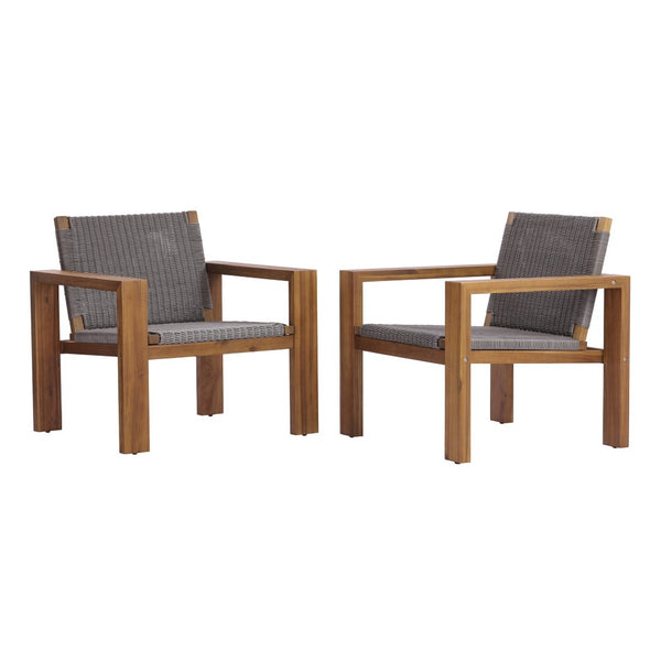 English Elm Outdoor Acacia Wood Patio Club Chairs Set of 2 with Wicker Backrest Teak Finish N772P384650T