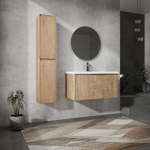 English Elm 36" Wall-Mounted Bathroom Vanity With Sink & Side Cabinets – Modern Soft-Close Design & Storage Solutions W999S00223