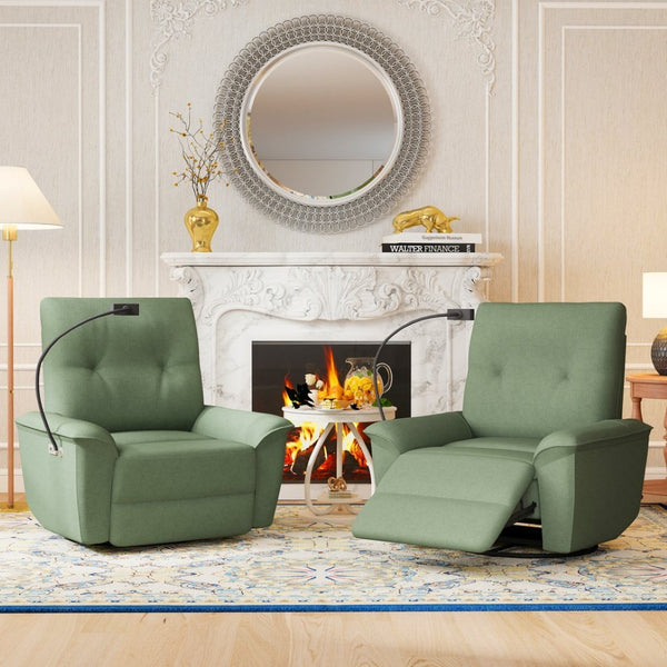 English Elm 270° Swivel Power Recliner Velvet Glider Rocker with Usb Ports for Living Room Dark Green W1028S00059