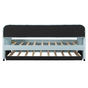 English Elm Upholstered Velvet Twin Daybed with Pull Out Trundle Sofa for Guest or Kids Room LP100127AAC