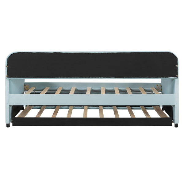 English Elm Upholstered Velvet Twin Daybed with Pull Out Trundle Sofa for Guest or Kids Room LP100127AAC