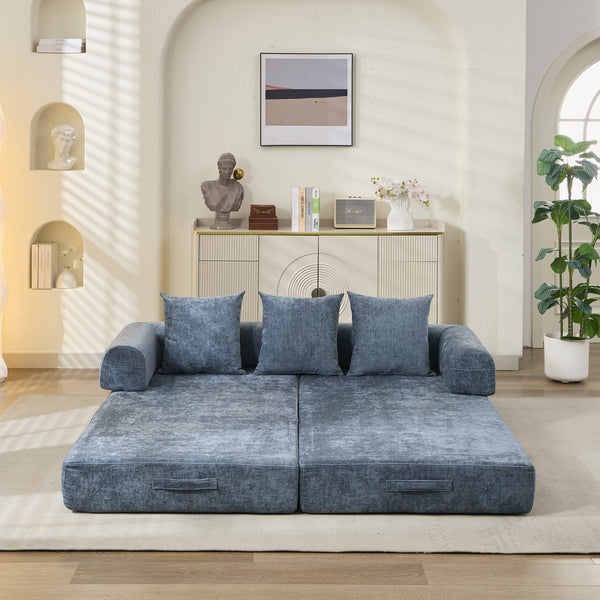 English Elm Comfy Convertible Folding Mattress Couch Sofa Bed with Chenille, Space-Saving Modular Lounge for Studio Blue W1143P330252