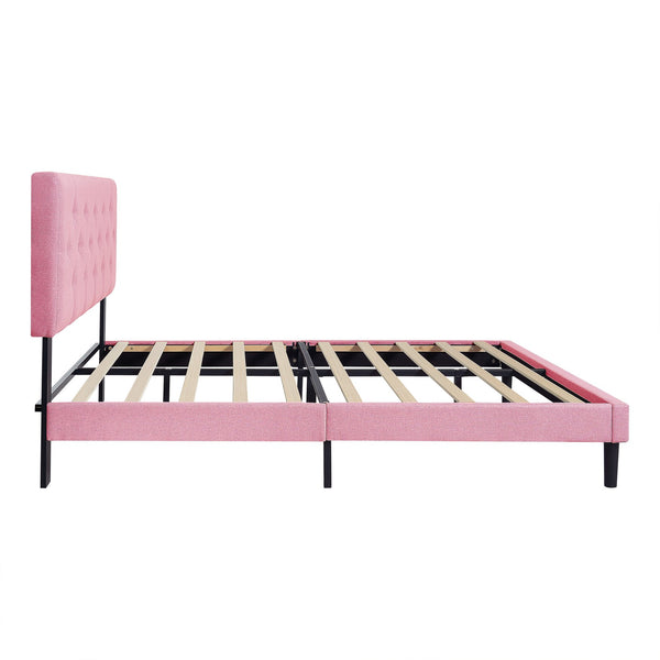 English Elm Full Full Size Upholstered Platform Bed Frame Pink Linen Headboard, Button Tufted, No Box Spring Needed, 500LB Weight Limit, Easy Assembly W311P198070