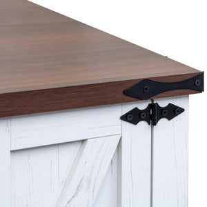 English Elm ON-TREND Farmhouse End Table with Built-In Charging Station, Rustic Walnut Top, Adjustable Shelf White + Deep Walnut N721P246478K
