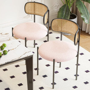 English Elm Modern Upholstered Dining Chairs Set Of 4 - Pink Velvet With Rattan Back & Metal Legs For Style T3623P379687