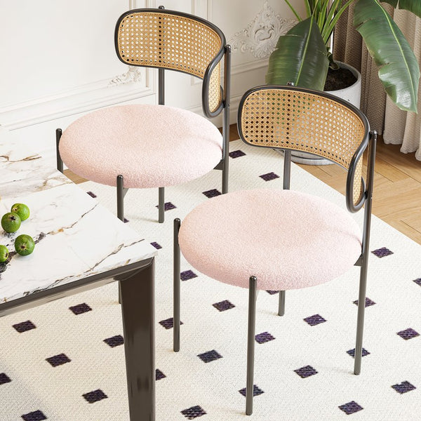 English Elm Modern Upholstered Dining Chairs Set Of 4 - Pink Velvet With Rattan Back & Metal Legs For Style T3623P379687