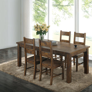 English Elm Mina Rustic Golden Brown 5-Piece Dining Set: Solid Wood Table & Chairs For Farmhouse Charm B062S00794