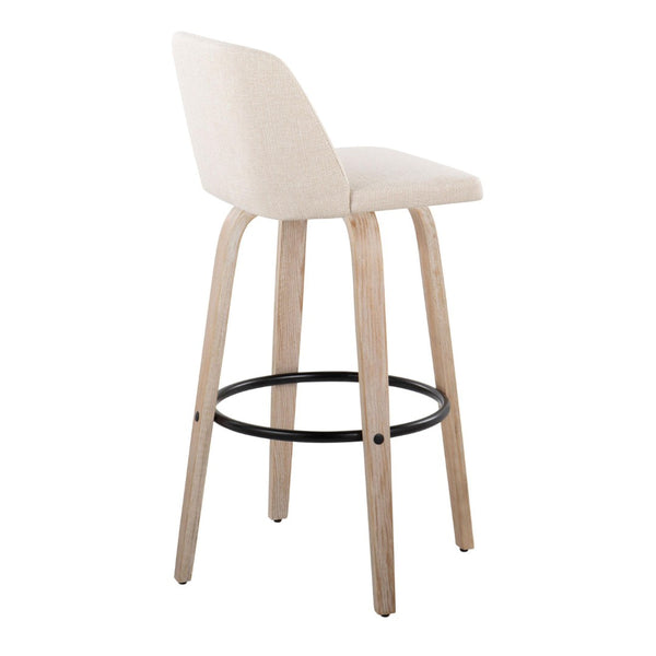 English Elm Toriano 30" Mid-Century Modern Barstool Set Of 2 In White-Washed Wood & Cream Fabric For Stylish Comfort B202S00684-GIGA