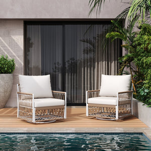English Elm Christopher Knight Home® - [Set Of 2] 360° Swivel Bohemian Lounge Chairs - Handwoven Rope, Waterproof Cushions, Stylish Patio Comfort N767P306733B