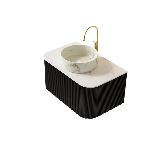 English Elm Muri Floating Bathroom Vanity Plywood Cabinet Sintered Stone Top Oak Drawer Black,Carrara White,Stone White W2615S00398