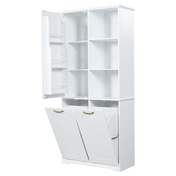 English Elm [video] Freestanding 68 Inch Tall Storage Cabinet with Tilt Out Hampers and Soft Close Door White N759S427900K