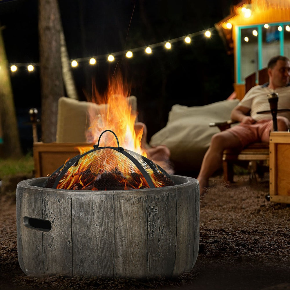 English Elm Outsunny Wood Burning Fire Pit Rustic Tree Stump Design Metal Patio Backyard Bonfire W2225P174304