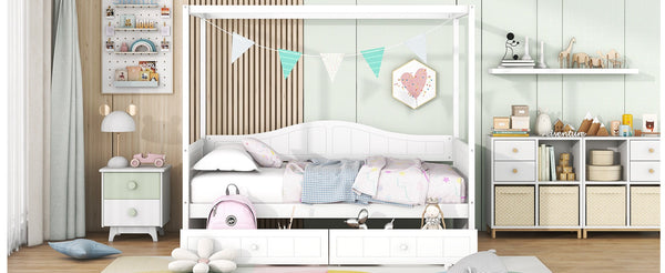 English Elm Twin Canopy Daybed with Pull Out Trundle Pinewood Frame for Kids or Guest Rooms N708P373435K