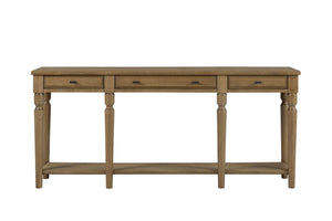 English Elm Console Table Hickory Veneer with Drawers Open Shelf Classic Turned Leg Foyer Piece Almond B2699P443220