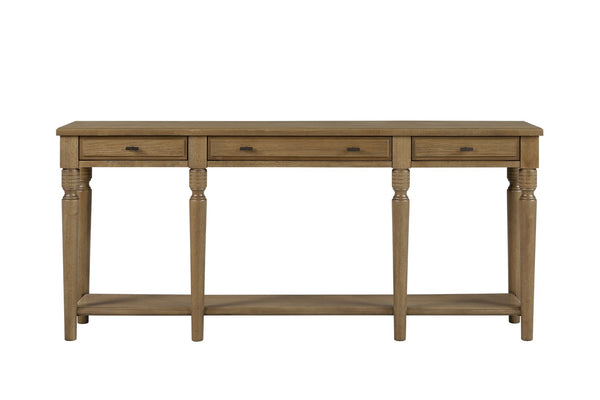 English Elm Console Table Hickory Veneer with Drawers Open Shelf Classic Turned Leg Foyer Piece Almond B2699P443220