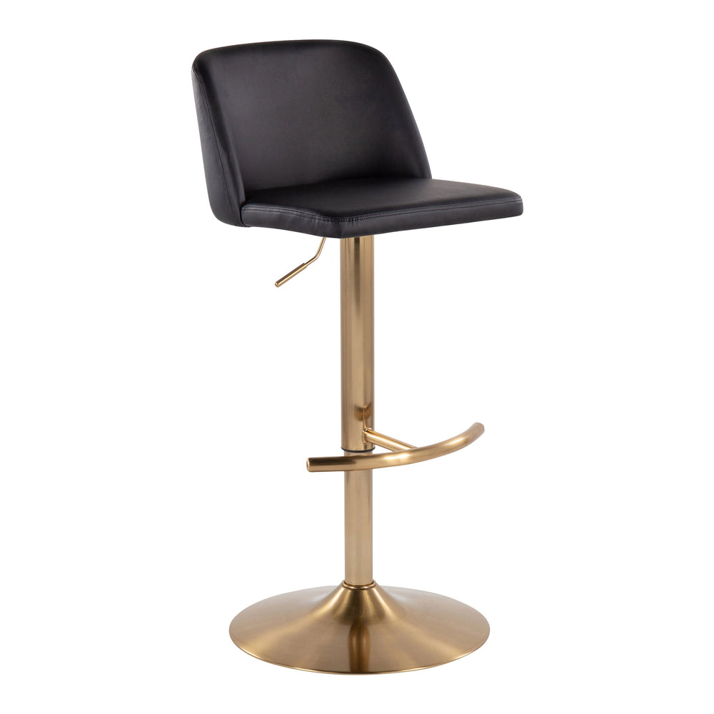 English Elm Toriano Adjustable Swivel Barstool by LumiSource — Faux Leather Padded Seat with Gold T-Footrest Set of 2 Black B202S01044
