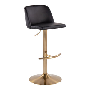 English Elm Toriano Adjustable Swivel Barstool by LumiSource — Faux Leather Padded Seat with Gold T-Footrest Set of 2 Black B202S01044