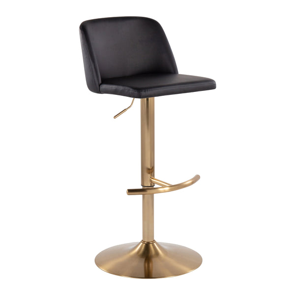 English Elm Toriano Adjustable Swivel Barstool by LumiSource — Faux Leather Padded Seat with Gold T-Footrest Set of 2 Black B202S01044