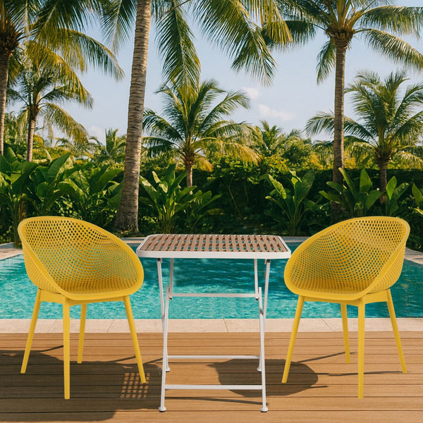 English Elm 2-Pack Modern Lounge Chairs with 55" Long Table – All-Weather PP & Metal, UV-Resistant, Ergonomic Comfort Earthy Yellow,khaki,White W3450S00014