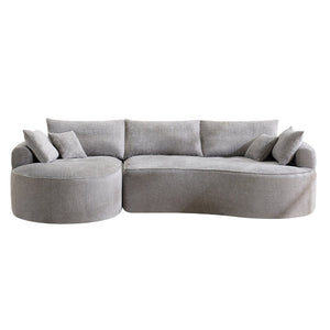 English Elm 124.5-inch Curved Chenille Sectional Sofa with Pillows Deep Seat Living Room Couch Grey W3612S00033