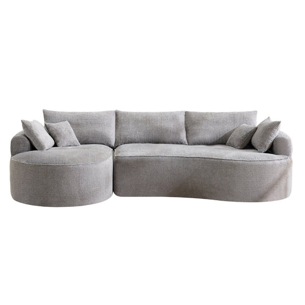 English Elm 124.5-inch Curved Chenille Sectional Sofa with Pillows Deep Seat Living Room Couch Grey W3612S00033