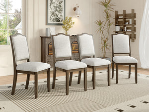 English Elm Farmhouse Upholstered Dining Chairs Set of 4 with High Back, Comfortable Modern Seating for Home Use Brown+Beige N752P271803D
