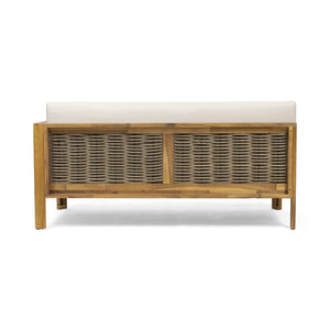 English Elm Christopher Knight Home® - LINWOOD Acacia Wood & PE Rattan 3-Piece Sectional Set with Water-Resistant Beige Cushions, Teak Finish 66381.00-66382.00-65734.00BGE