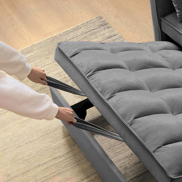 English Elm Convertible Sofa Bed Plush Velvet 3-in-1 Pull-Out Sleeper Loveseat with Hidden Strap & Pillows, Compact Dark Gray W2941P306500
