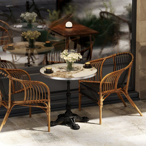 English Elm Marble-look Sintered Stone Square Bistro Table with Cast Iron Pedestal Base Indoor Outdoor W3316S00040
