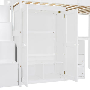 English Elm Queen Murphy Bed with Integrated Desk Cabinet Shelves Space Saving Studio Solution White N708S00013K