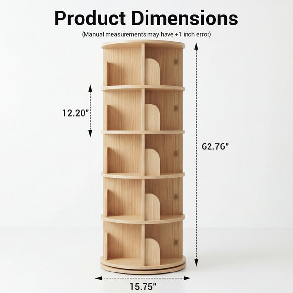 English Elm 3 Tier Spinning Round Bookcase Natural Wood Floor Shelf for Bedroom or Study W2989P460331