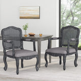 Christopher Knight Home® - Noble House - Andrea French Country Wood And Cane Upholstered Dining Armchair - Set Of 2