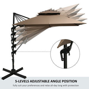 English Elm Outsunny 10Ft Offset Cantilever Patio Umbrella With Crank, 360° Rotation, Easy Tilt & Cover, Coffee W2225P217596-GIGA